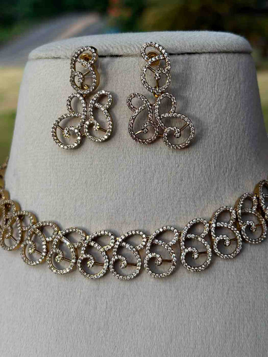 N0004 Wing Shape Sparkling AD necklace