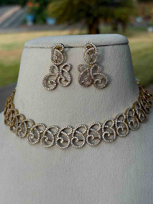 N0004 Wing Shape Sparkling AD necklace