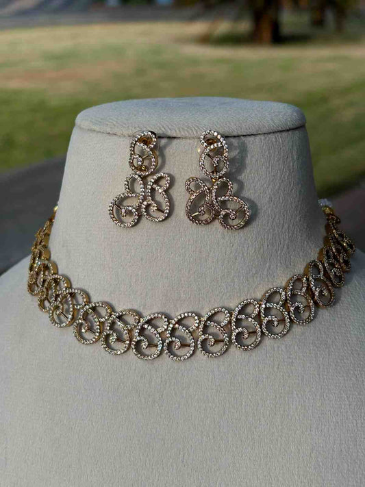 N0004 Wing Shape Sparkling AD necklace