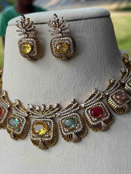 N0127 Navaratnam Multi stone Stone Necklace
