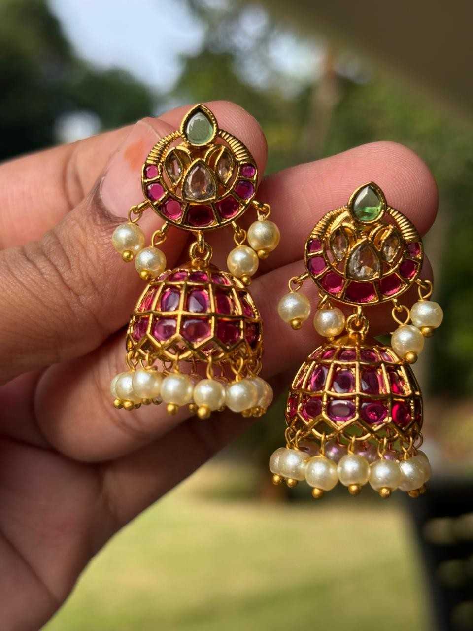 J0224 Ruby stone small size jhumka