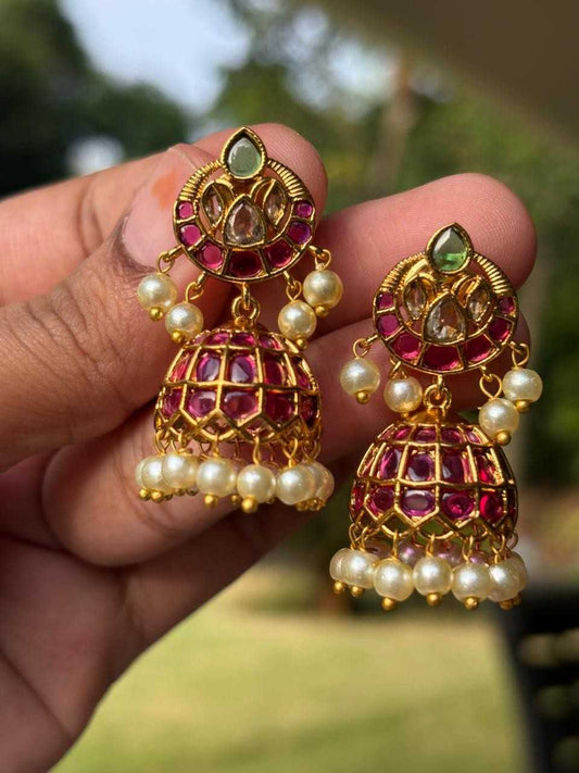 J0224 Ruby stone small size jhumka