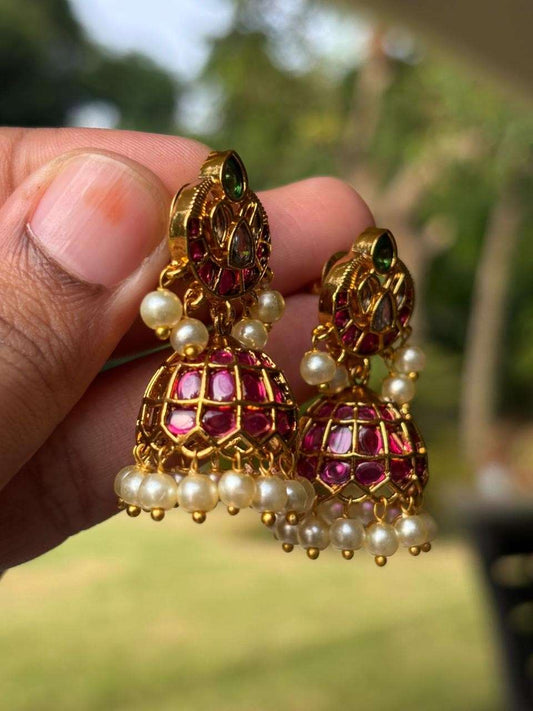 J0224 Ruby stone small size jhumka