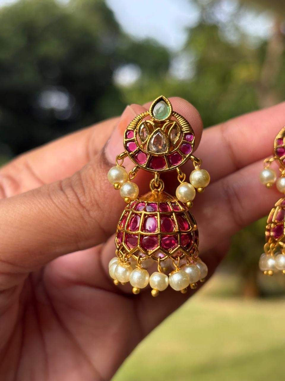 J0224 Ruby stone small size jhumka