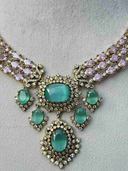 N0333 Statement Baby pink Stone Necklace