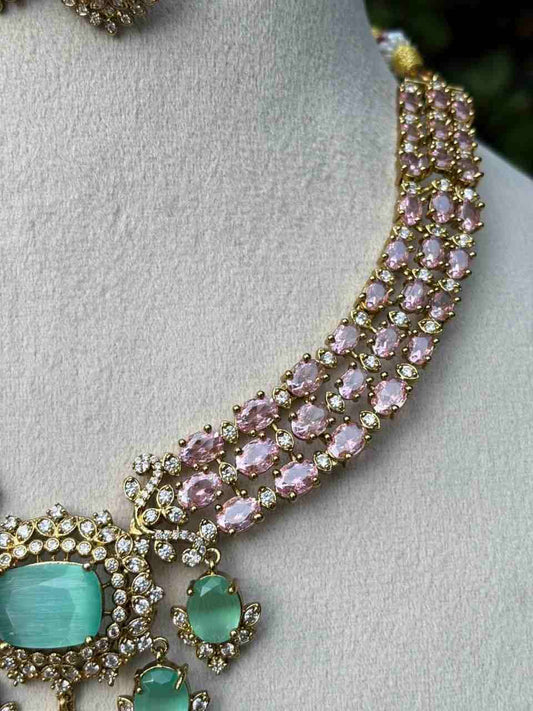N0333 Statement Baby pink Stone Necklace