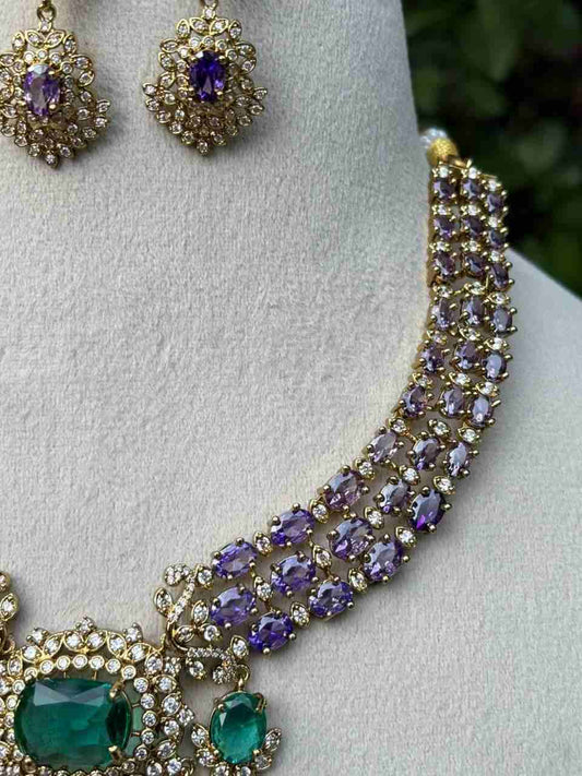 N0332 Statement Sapphire Stone Necklace