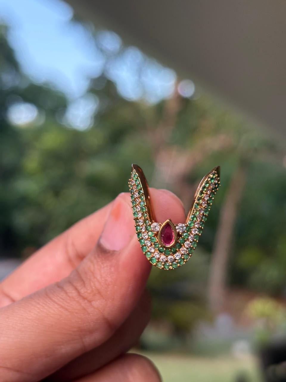 R0006 Green Stone Vangi Ring