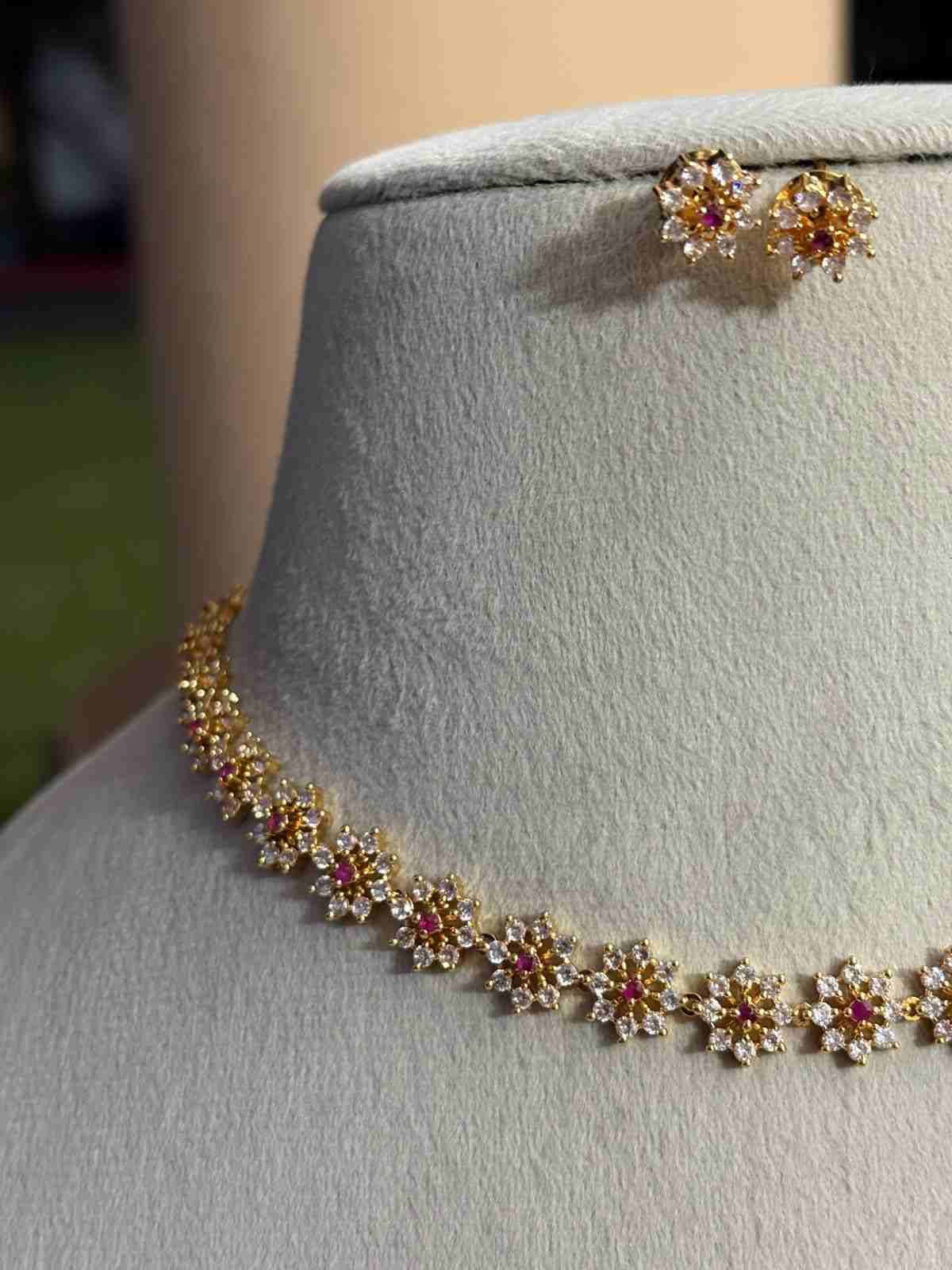N0338 AD Stone Floral Necklace