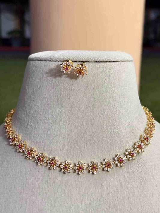 N0338 AD Stone Floral Necklace