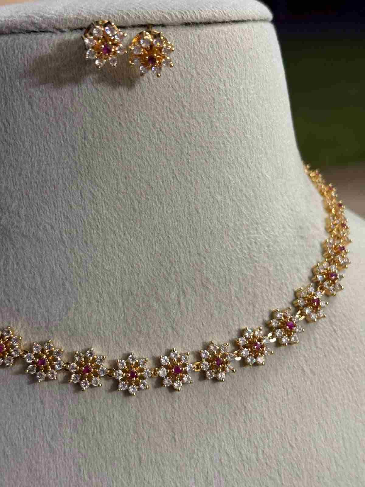 N0338 AD Stone Floral Necklace