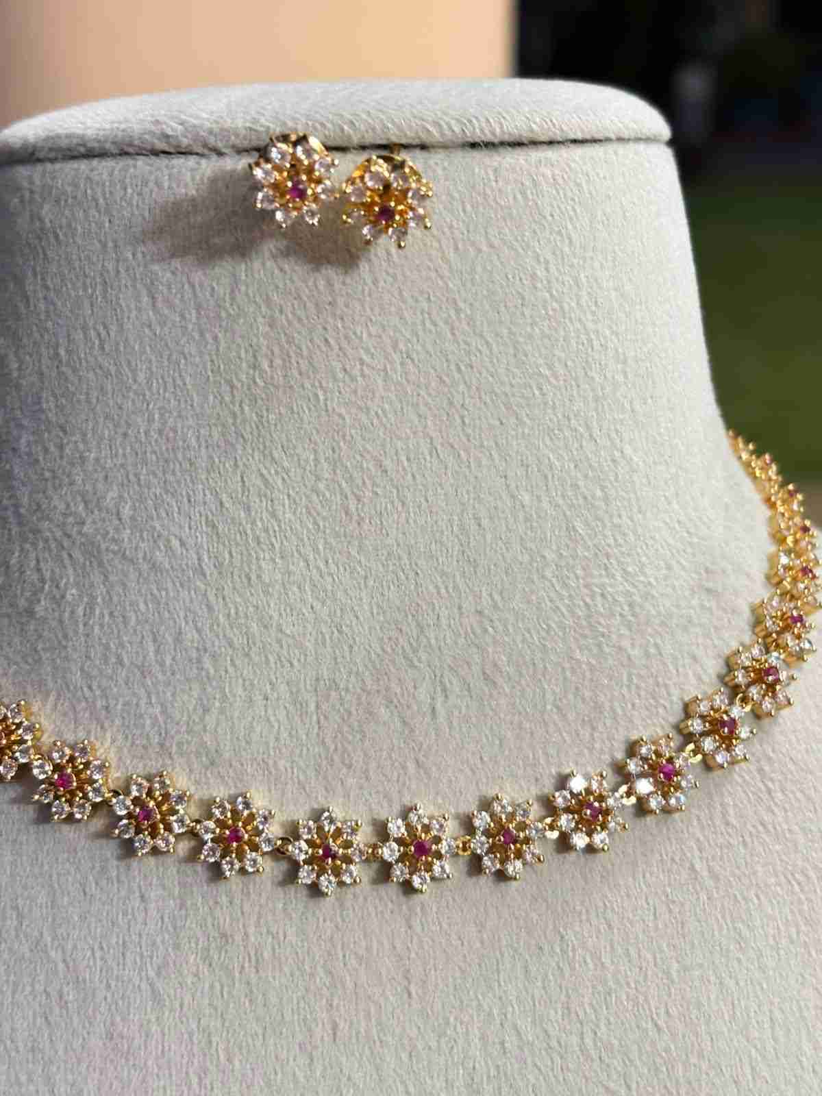 N0338 AD Stone Floral Necklace