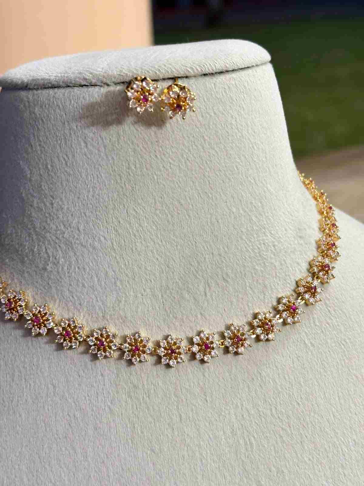 N0338 AD Stone Floral Necklace