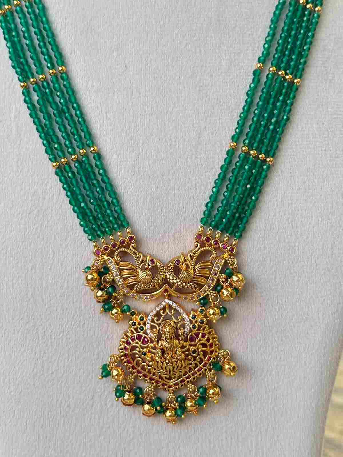 H0102 Green Crystal Bead Lakshmi Haram
