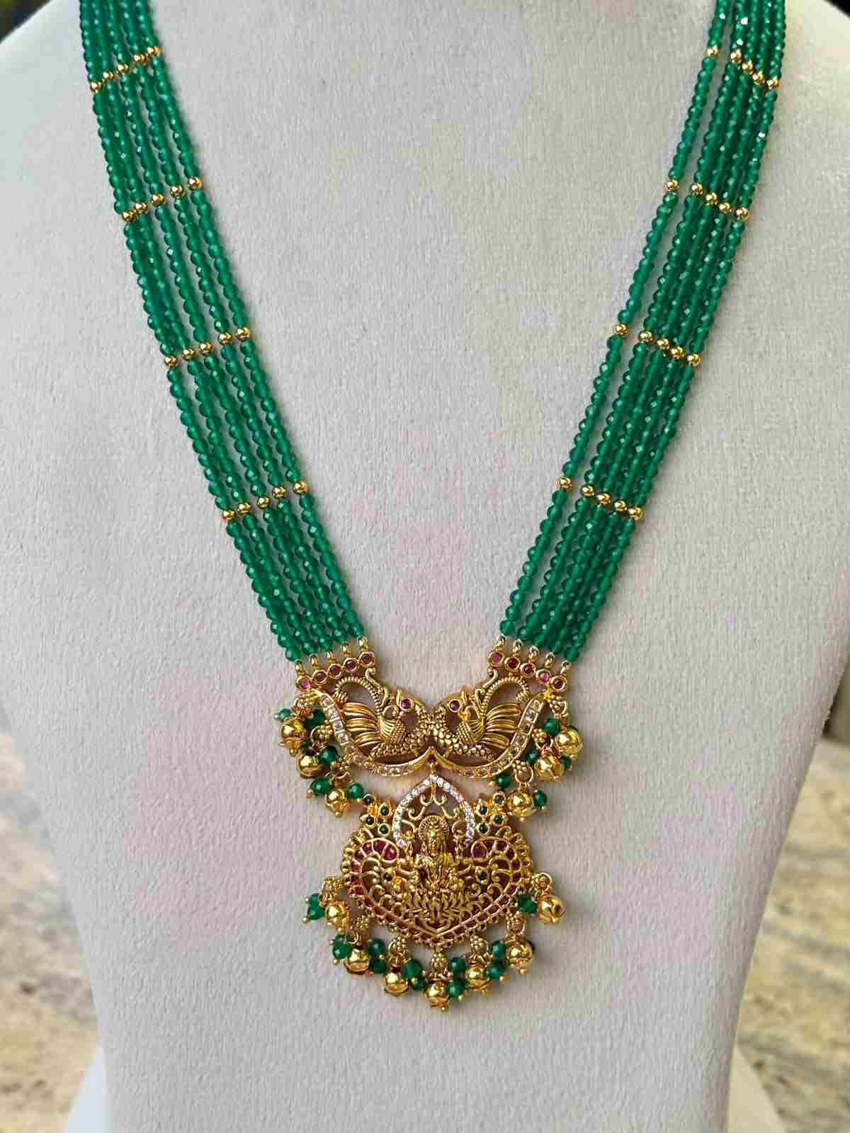 H0102 Green Crystal Bead Lakshmi Haram