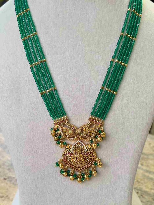 H0102 Green Crystal Bead Lakshmi Haram