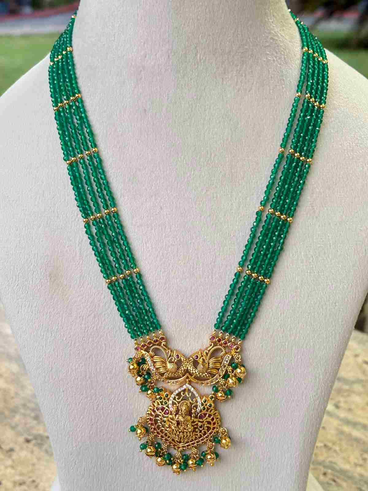 H0102 Green Crystal Bead Lakshmi Haram