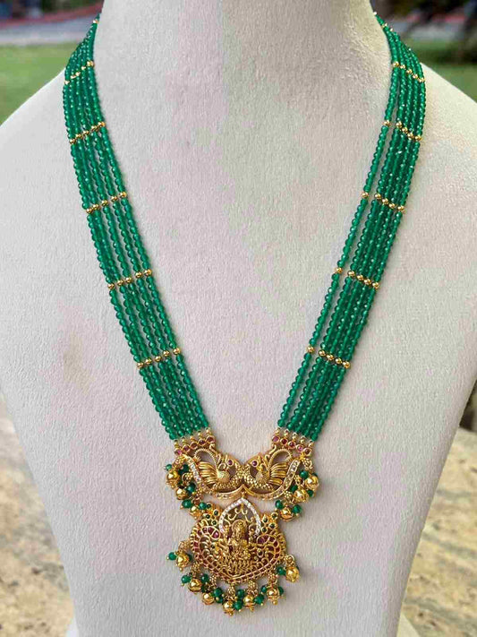 H0102 Green Crystal Bead Lakshmi Haram
