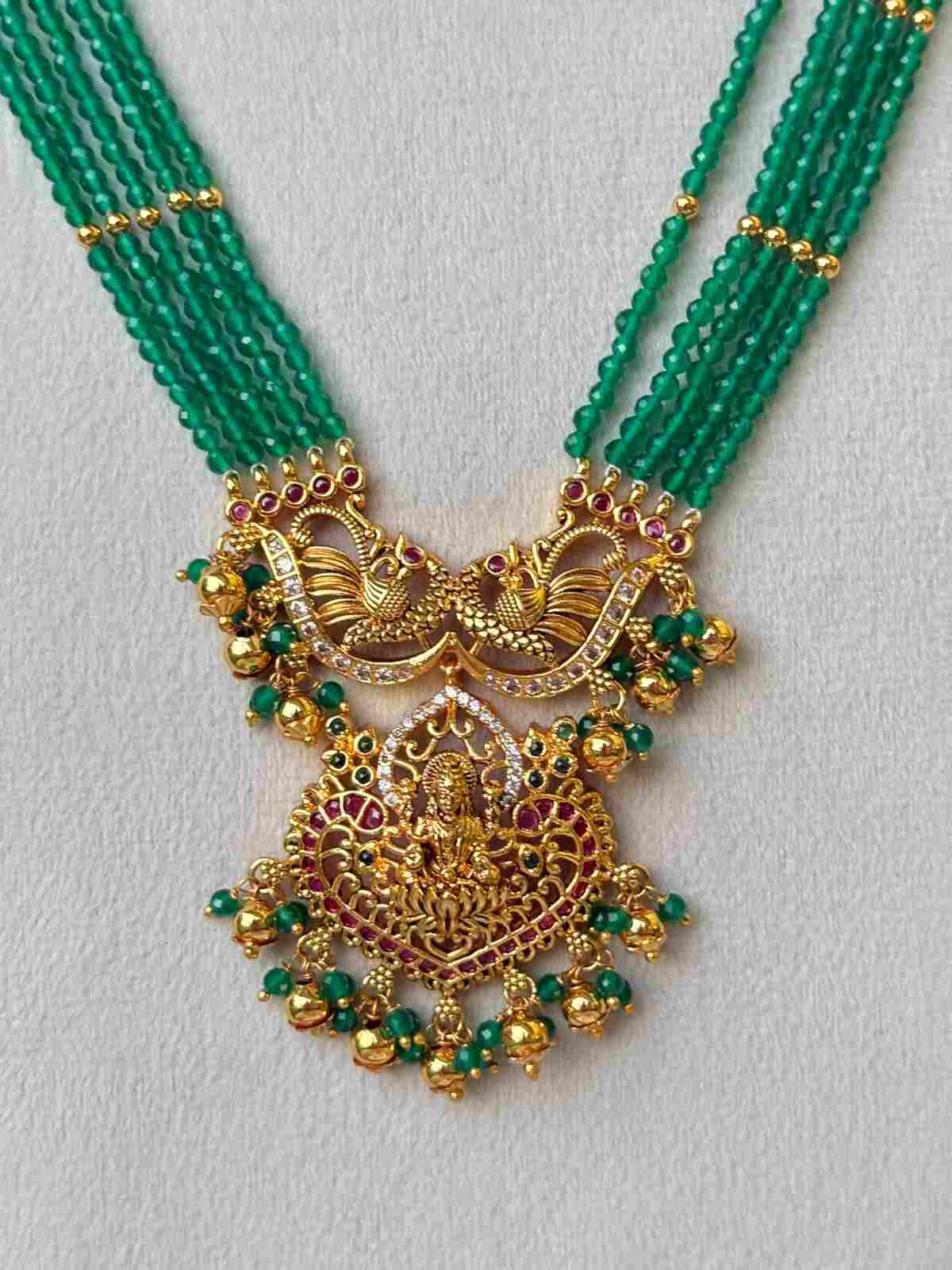 H0102 Green Crystal Bead Lakshmi Haram