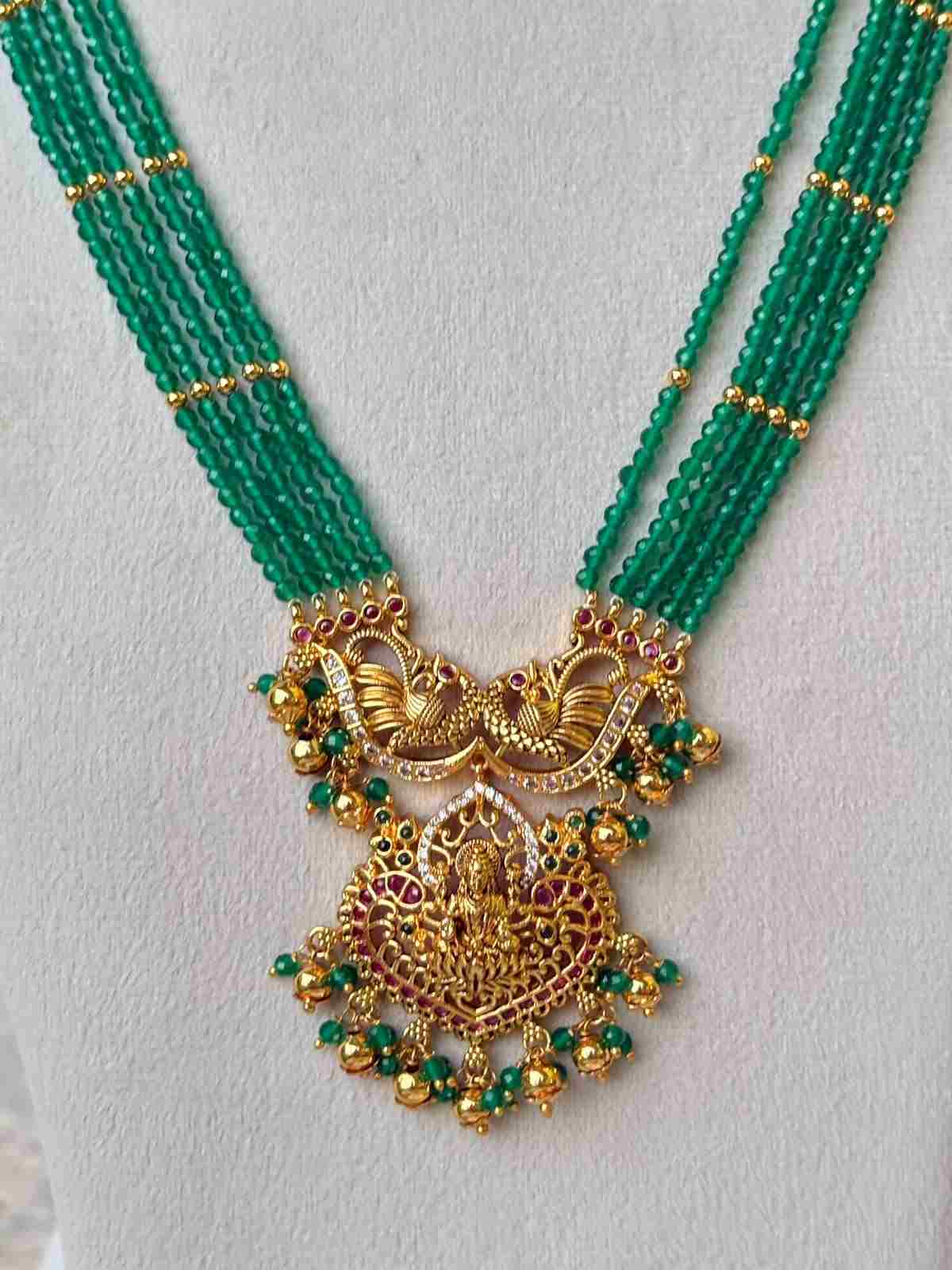 H0102 Green Crystal Bead Lakshmi Haram