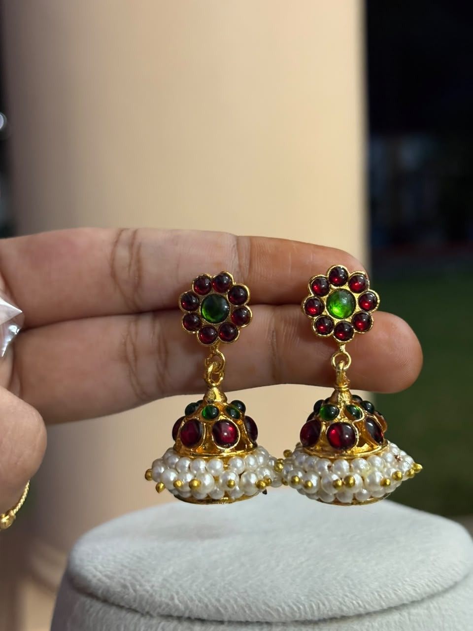 J0227 Vintage Style Jhumka Ruby and Green