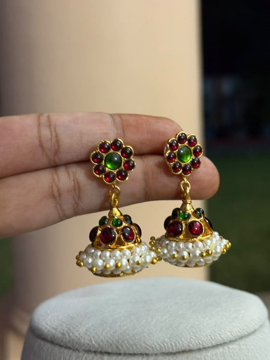 J0227 Vintage Style Jhumka Ruby and Green