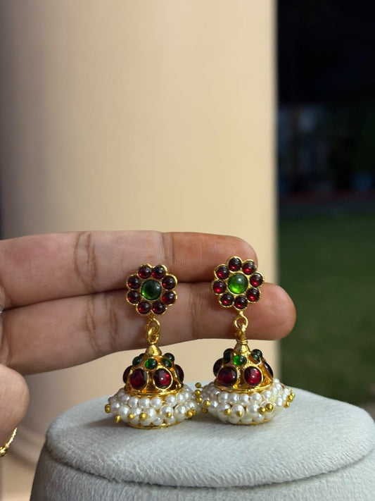 J0227 Vintage Style Jhumka Ruby and Green