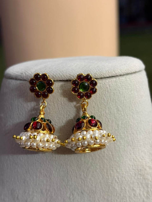 J0227 Vintage Style Jhumka Ruby and Green