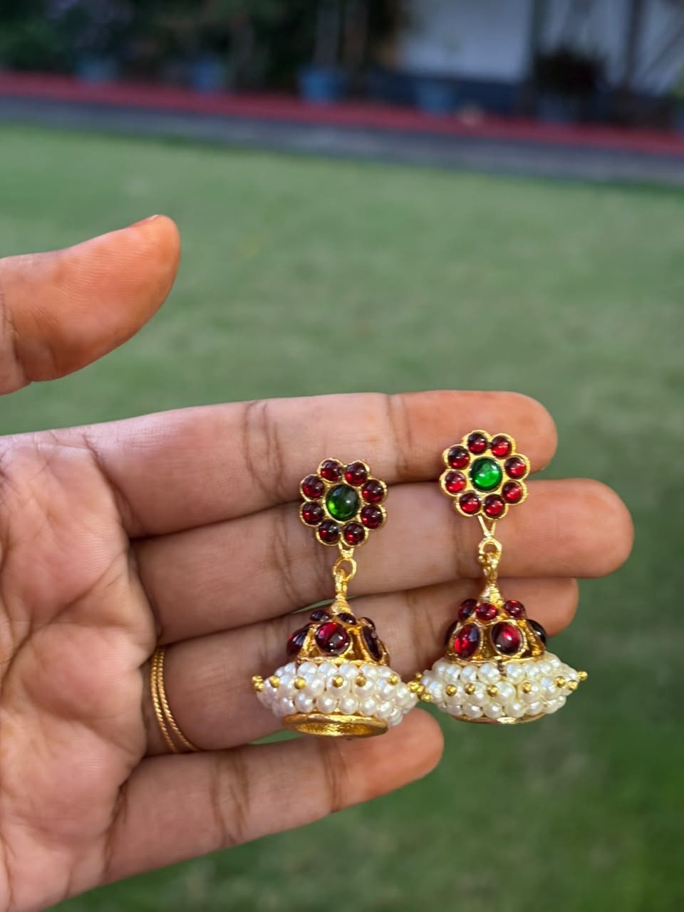 J0228 Vintage Style Jhumka Ruby
