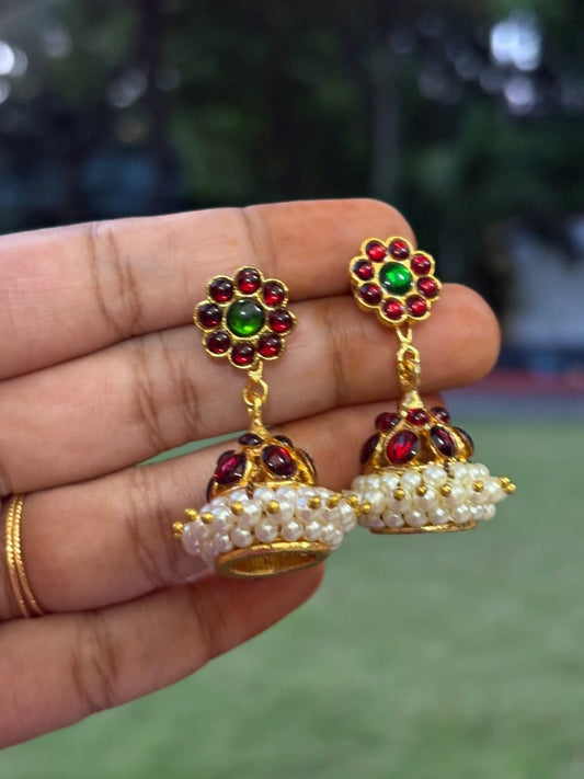 J0228 Vintage Style Jhumka Ruby