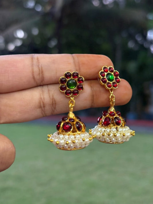 J0228 Vintage Style Jhumka Ruby