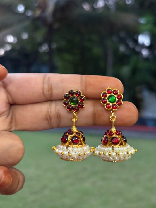 J0228 Vintage Style Jhumka Ruby
