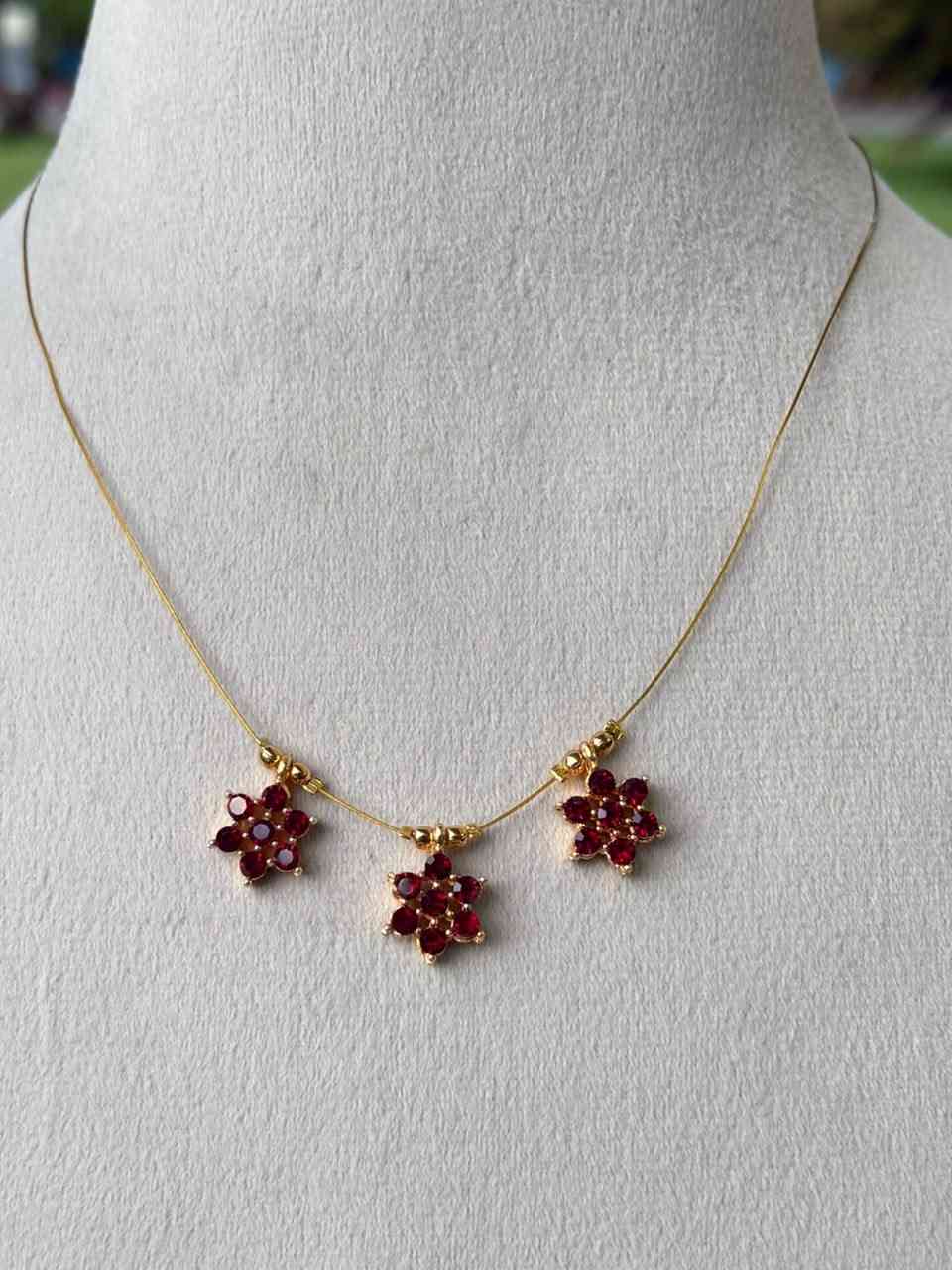 IN021 Ruby Stone Flower Invisible Necklace