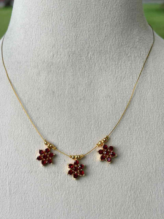 IN021 Ruby Stone Flower Invisible Necklace
