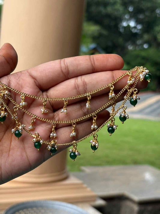 EC029 Ear chain 4 Layer with Pearl And Green beads
