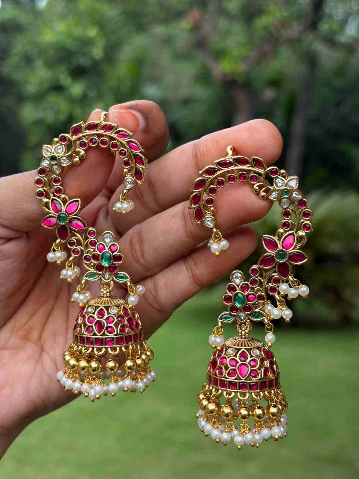 J0233 Jadau Kundan Bridal EarCuff Jhumka