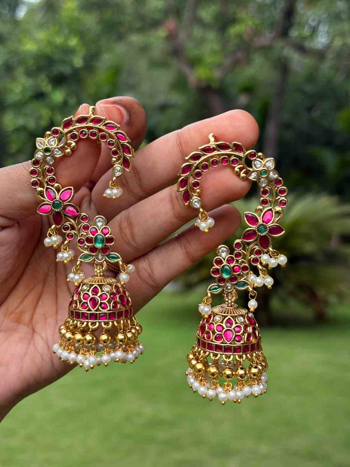 J0233 Jadau Kundan Bridal EarCuff Jhumka