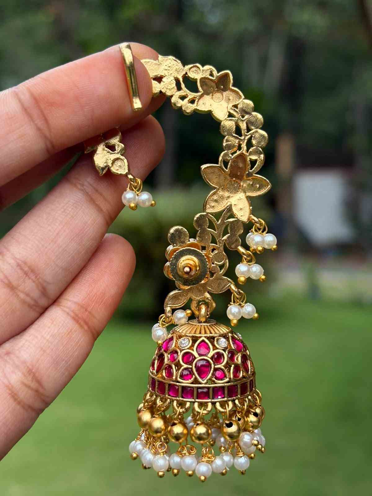 J0233 Jadau Kundan Bridal EarCuff Jhumka