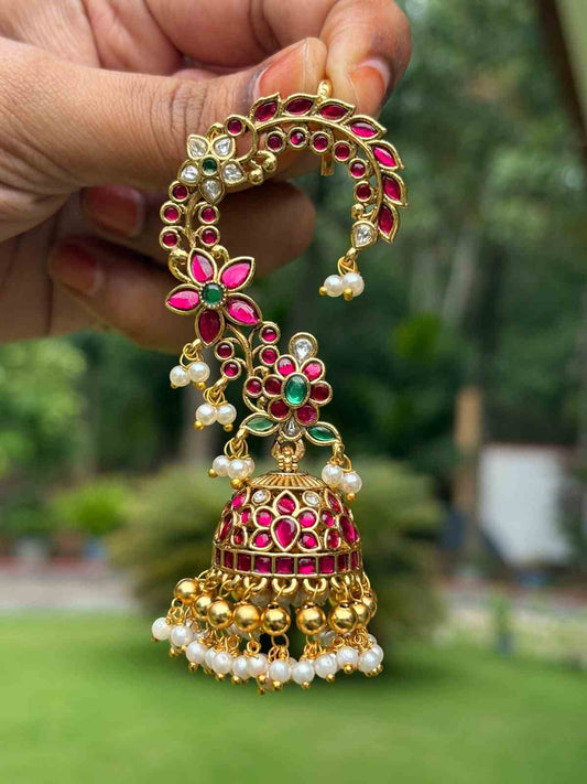 J0233 Jadau Kundan Bridal EarCuff Jhumka