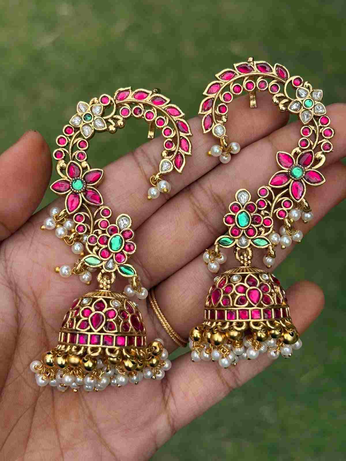 J0233 Jadau Kundan Bridal EarCuff Jhumka