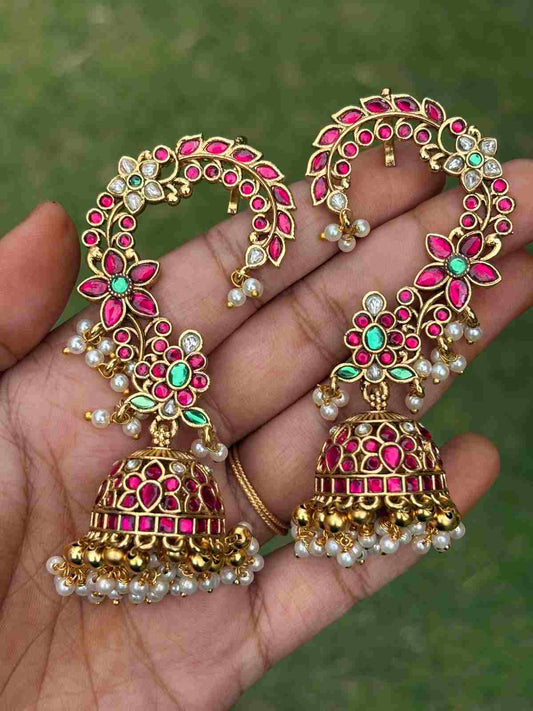 J0233 Jadau Kundan Bridal EarCuff Jhumka