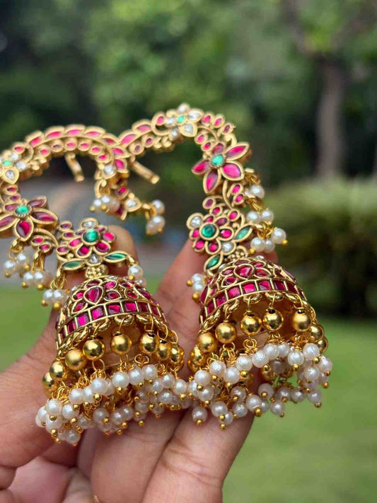 J0233 Jadau Kundan Bridal EarCuff Jhumka