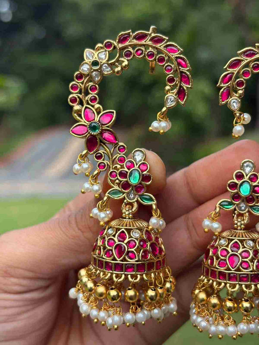 J0233 Jadau Kundan Bridal EarCuff Jhumka