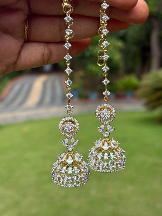J0231 Diamond Replica Jhumka With Attached Mattal GJ Polish