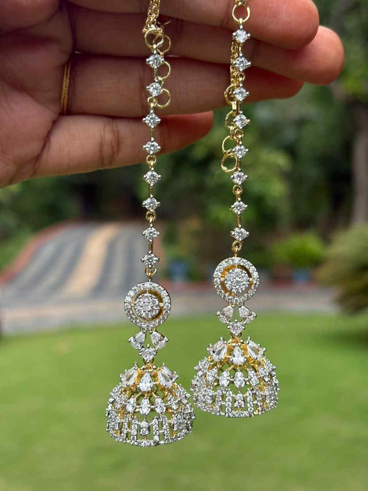 J0231 Diamond Replica Jhumka With Attached Mattal GJ Polish