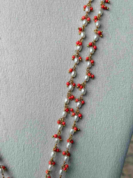 H0104 Jadau Kundan 2 Layer Coral Pearl Lakshmi  Haram