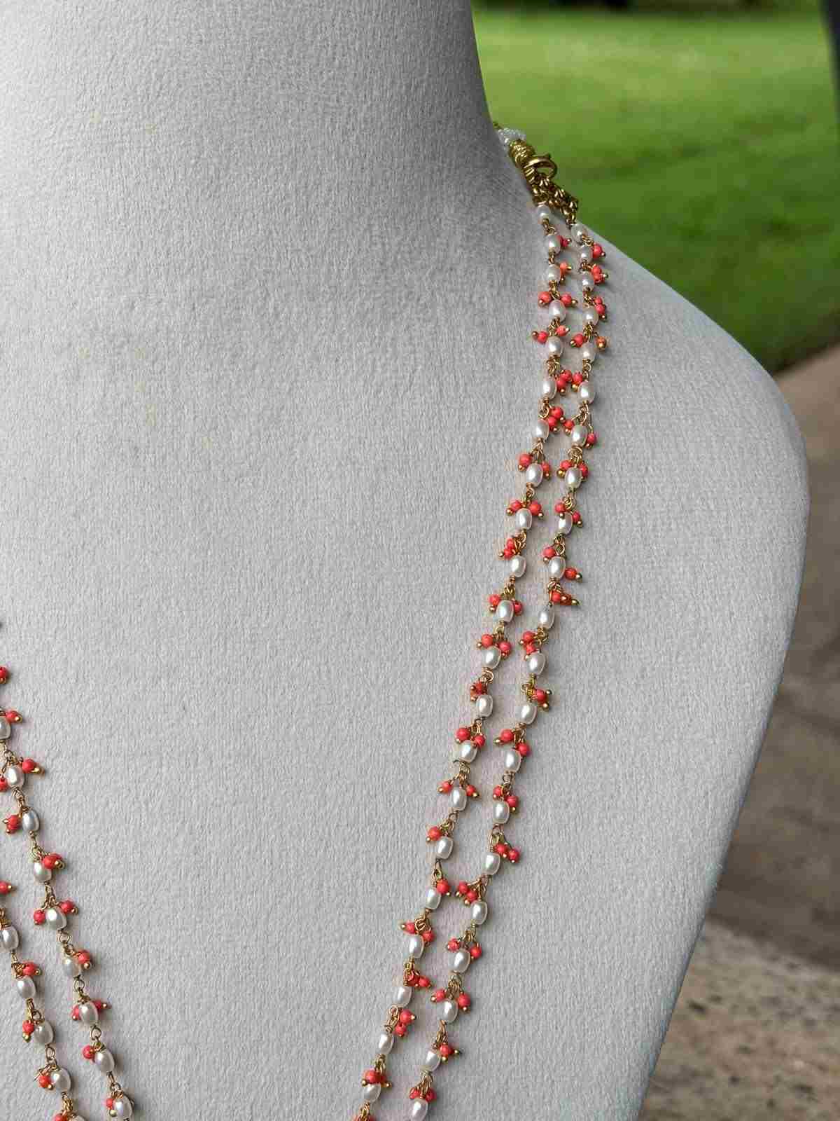 H0104 Jadau Kundan 2 Layer Coral Pearl Lakshmi  Haram