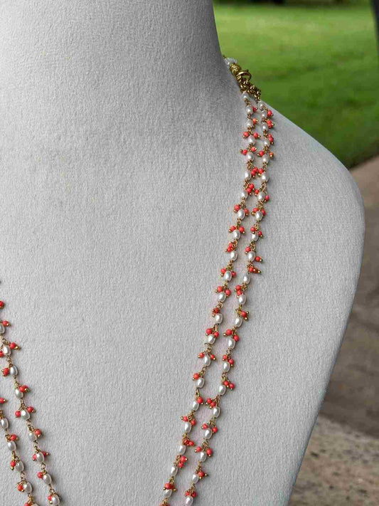 H0104 Jadau Kundan 2 Layer Coral Pearl Lakshmi  Haram