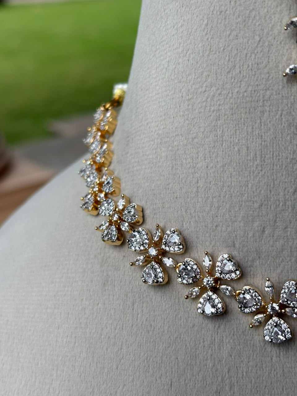 N0340 GJ Polish Diamond Replica AD Stone Premium Necklace