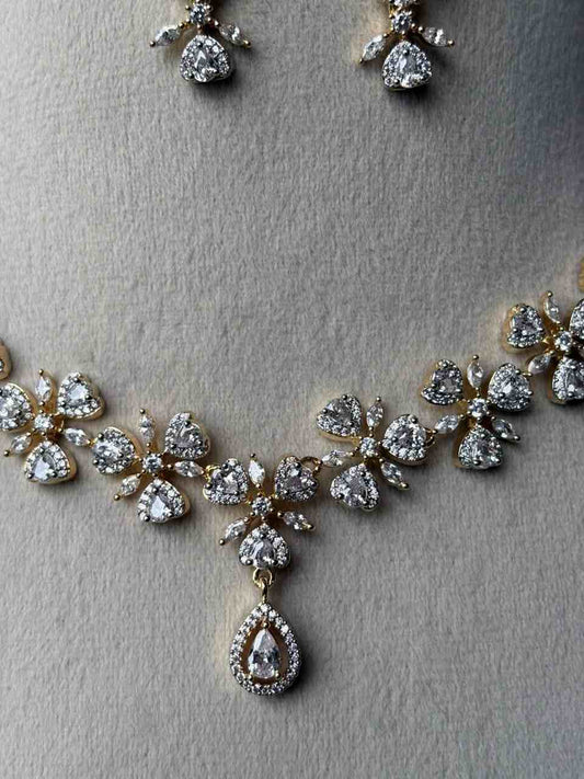 N0340 GJ Polish Diamond Replica AD Stone Premium Necklace